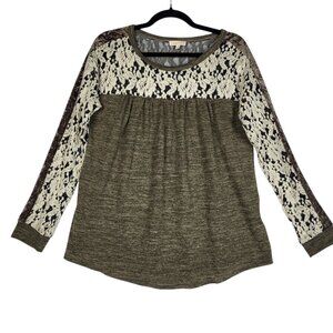 Mystree Boho Top Blouse Women's Small Olive Green Burnout Velvet Lace Whimsigoth